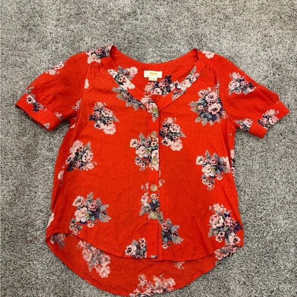 Maeve by Anthropologie Hansley Coral Floral Blouse - Picture 2 of 4